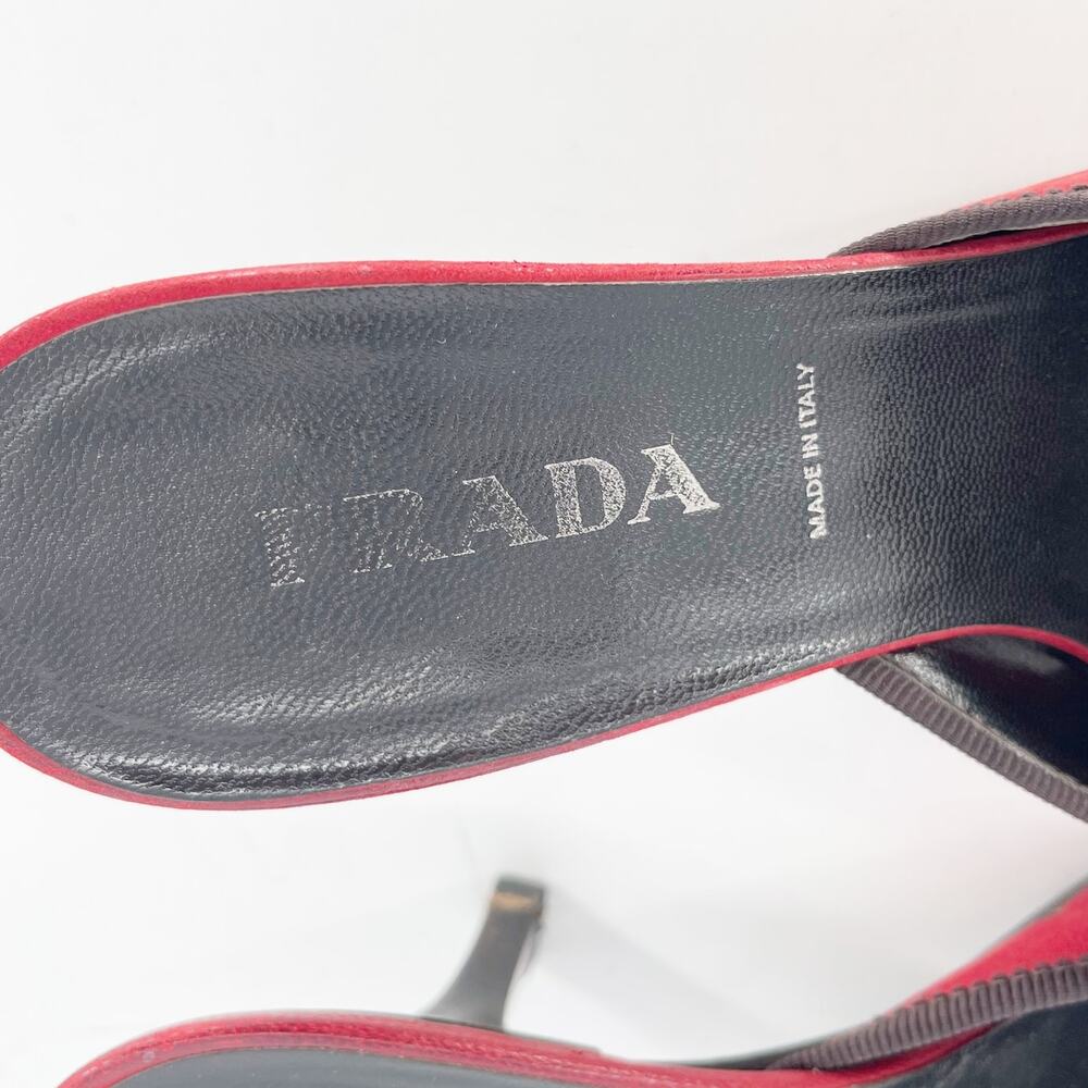 Prada Vintage Red Suede Tweed Bow Pointed Toe Kitten Heel Mule Heels IT 36.5 - Picture 9 of 11